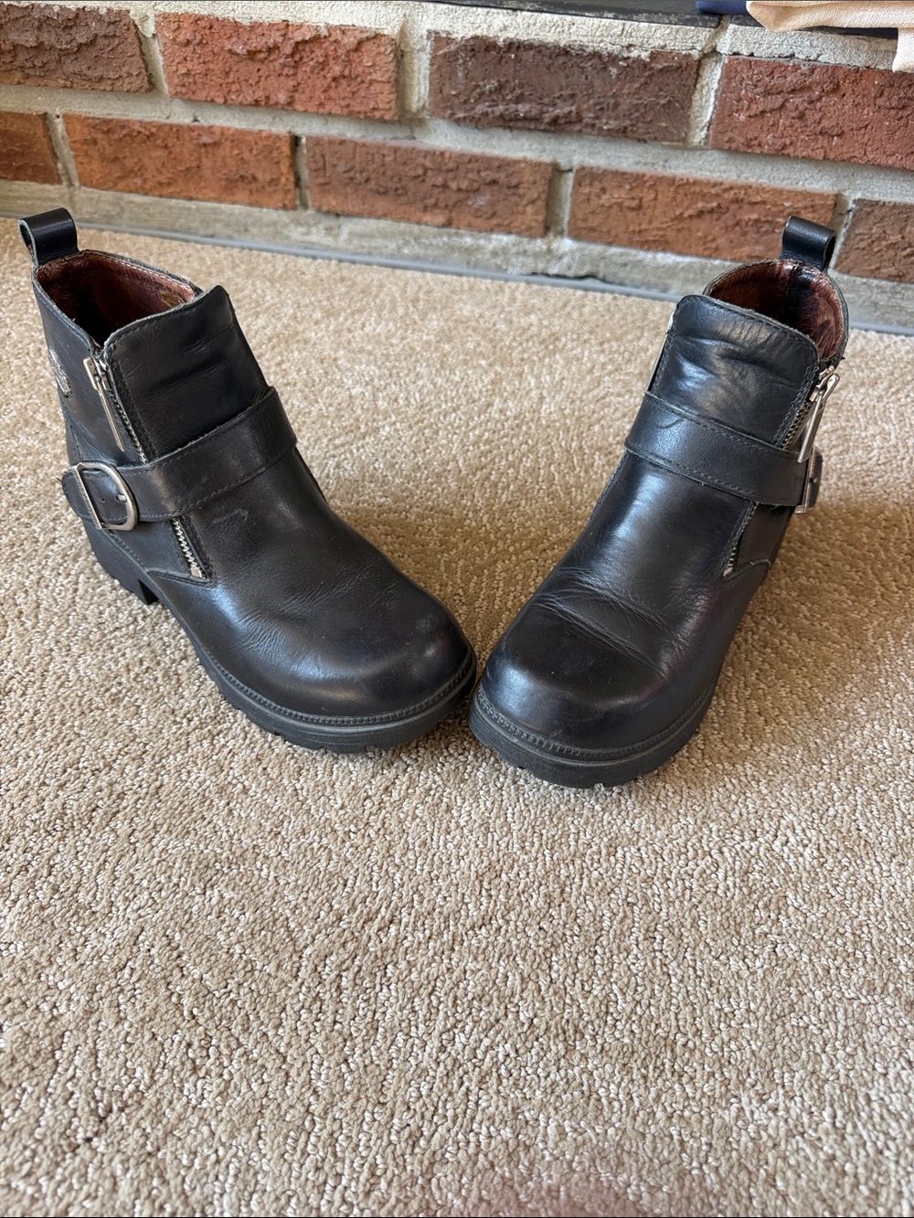 Women’s Harley Davidson Black Leather Ankle Boots with Zipper and Buckle Detail